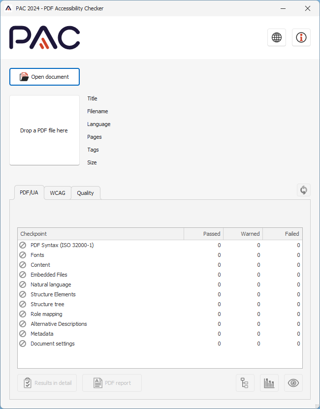 Screenshot of the PAC 2024 main window after the start