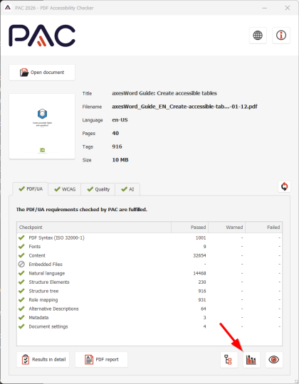 Screenshot of the main window with highlighted "Document statistics" button