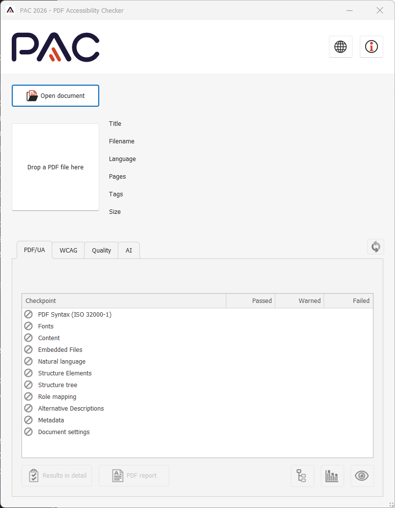 Screenshot of the PAC 2026 main window after the start